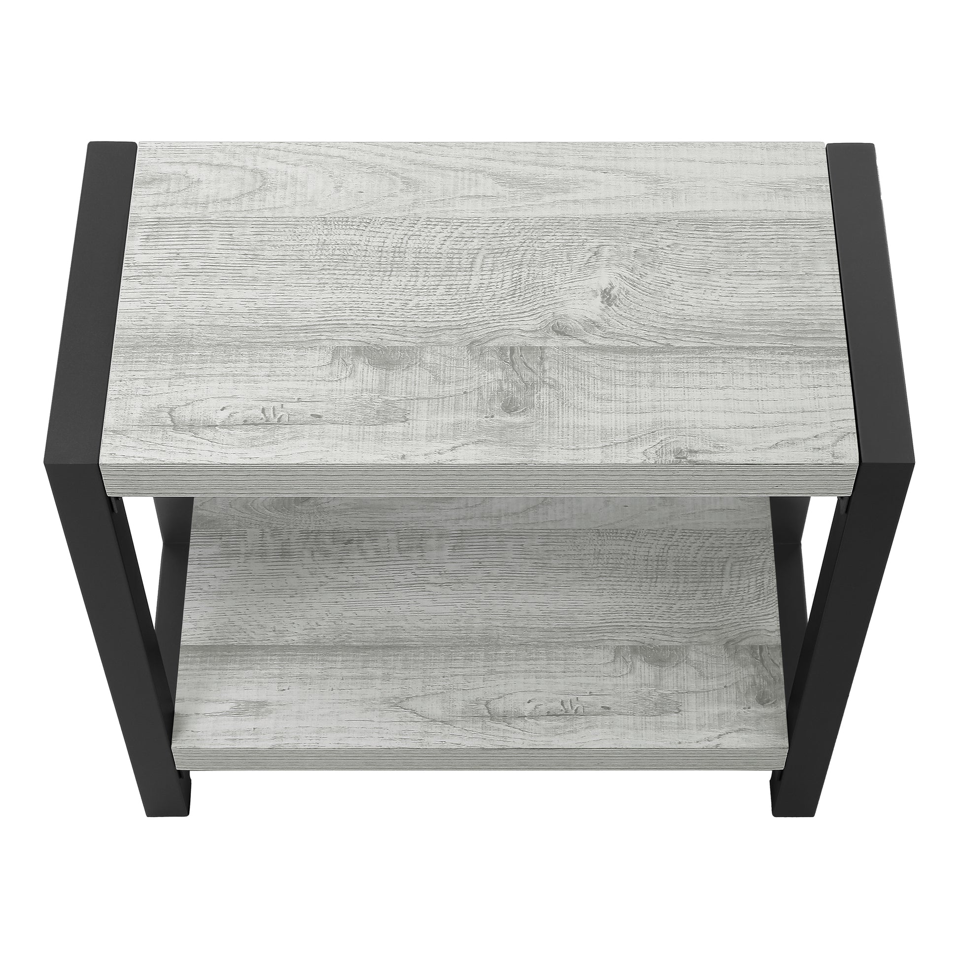 Accent Table, Side, End, Narrow, Small, 2 Tier, Living Room, Bedroom, Grey Laminate, Black Metal, Contemporary, Modern Grey Particle Board