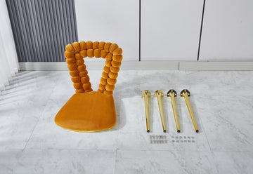 Orange And Gold Modern Chair Set Of 2 With Iron Tube Legs, Soft Cushions And Comfortable Backrest, Suitable For Dining Room, Living Room, Cafe,Hairball Back Orange Fabric