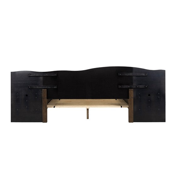 Platform Bed Frame With Live Edge Headboard And Built In Nightstands Drawers Dark Brown Wood
