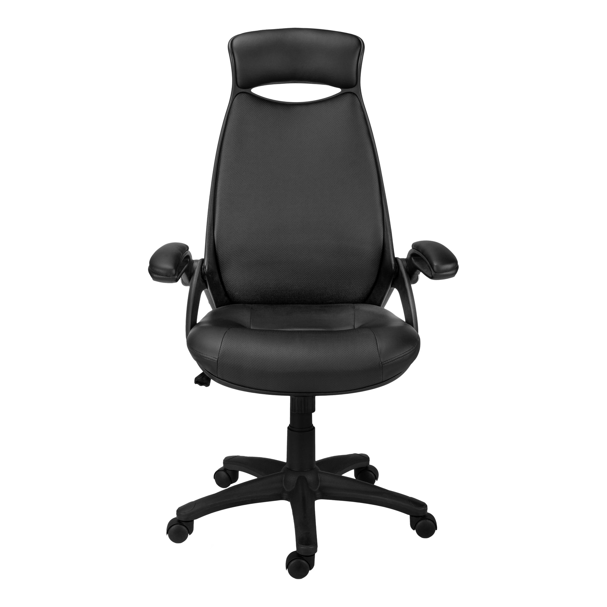 Office Chair, Adjustable Height, Swivel, Ergonomic, Armrests, Computer Desk, Work, Black Leather Look, Black Metal, Contemporary, Modern Black Foam Faux Leather