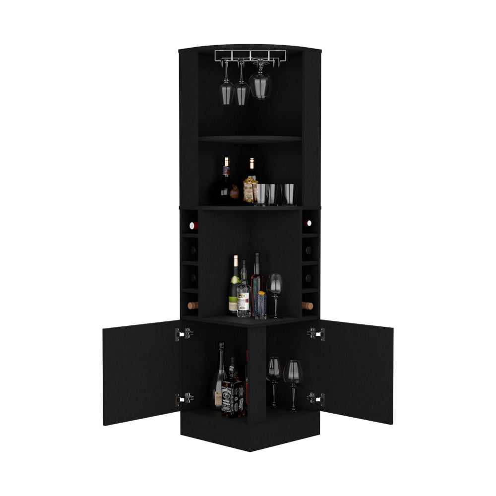 Corner Bar Cabinet Atanasio, Living Room, Black Black Particle Board Particle Board