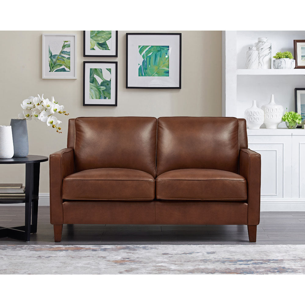 Ashby Leather Loveseat Pecan Down Filling Genuine Leather