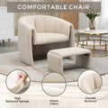 Coolmore Accent Chair With Ottoman, Mid Century Modern Barrel Chair Upholstered Club Tub Round Arms Chair For Living Room Bedroom Office Beige Velvet Beige Foam Velvet