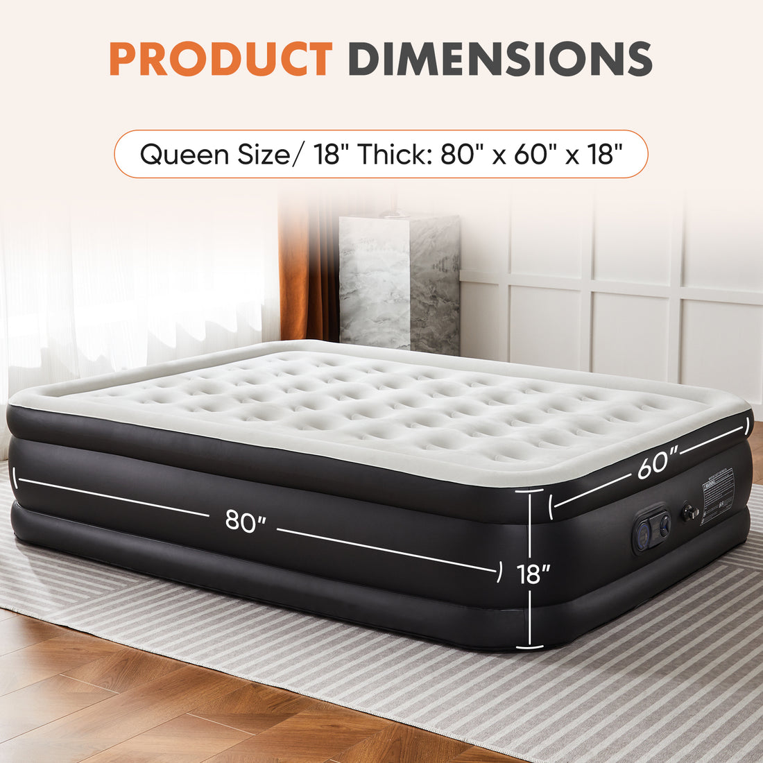 Inflatable Air Mattress With Built In Pump, Queen Size 18In Black Pvc Queen