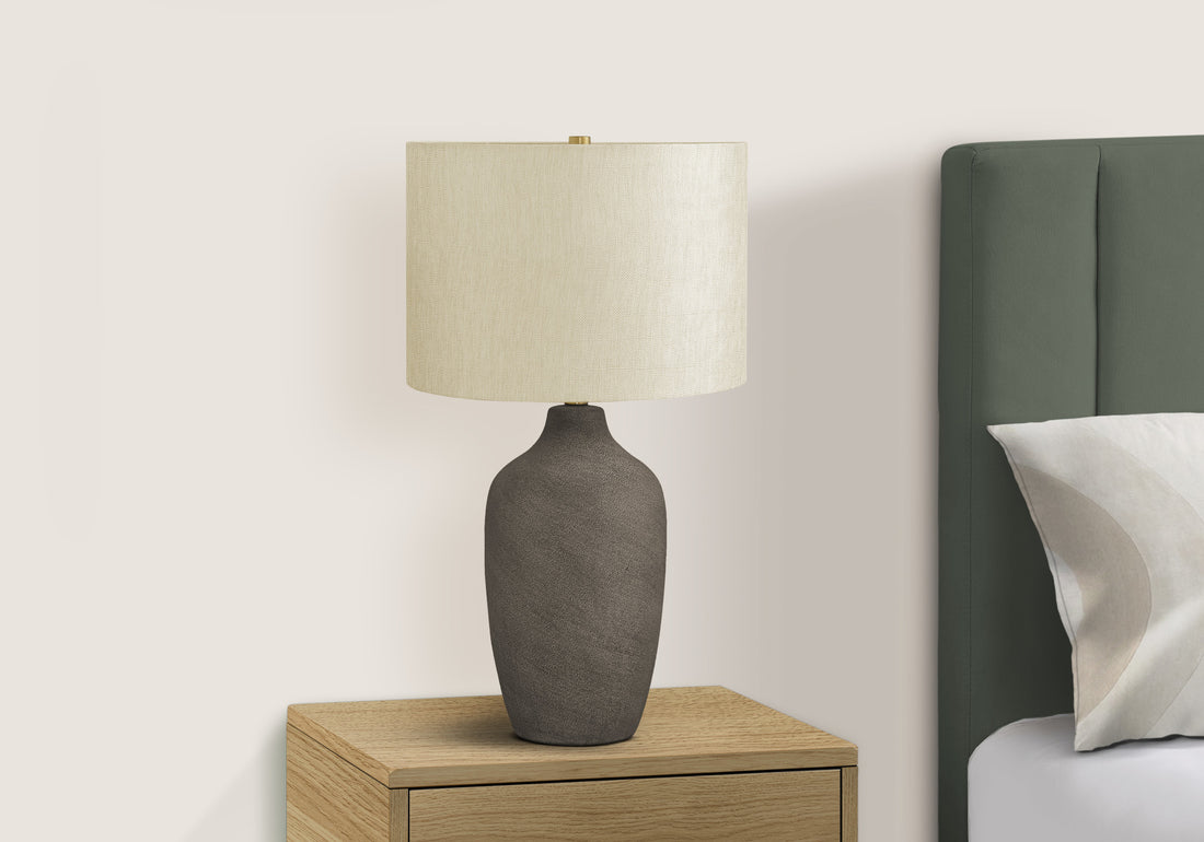 Lighting, 27"H, Table Lamp, Grey Ceramic, Beige Shade, Contemporary Grey Ceramic