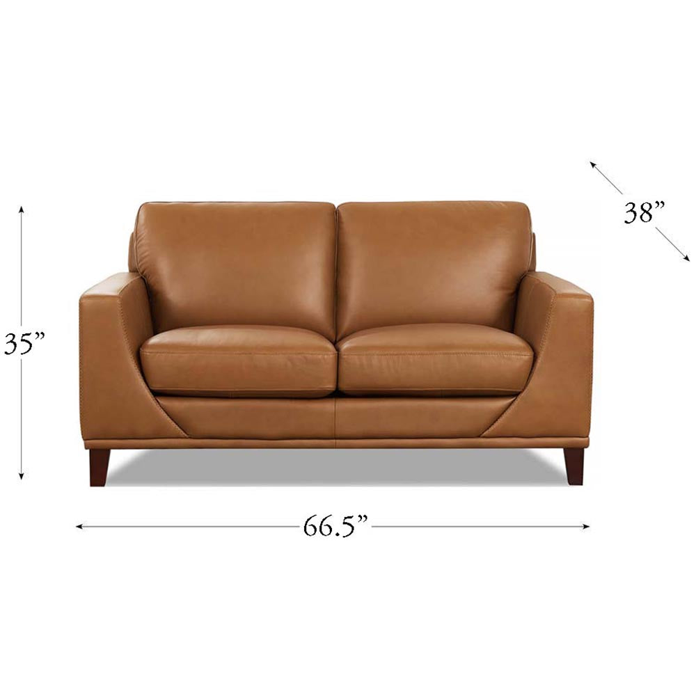 Soma Leather Loveseat Cognac Genuine Leather Wood Primary Living Space Medium Firm Cushion Back Mid Century Modern Eucalyptus Square Arms Down Filling Genuine Leather