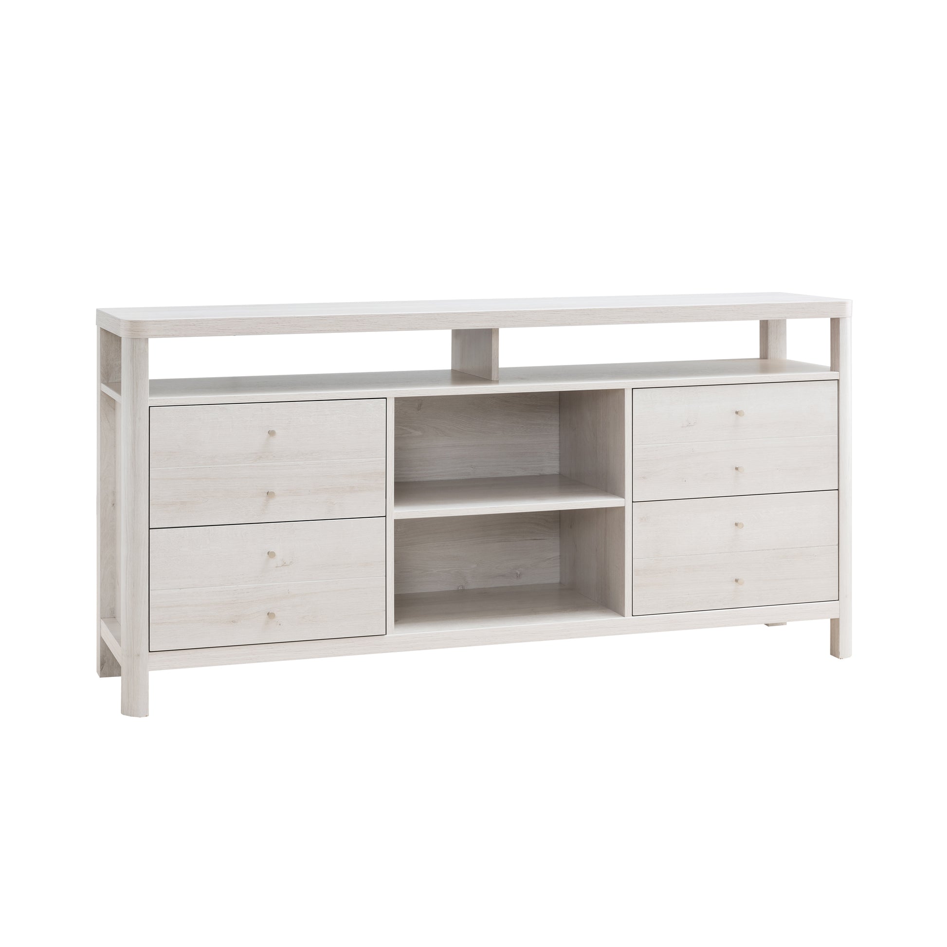 Versatile White Oak Tv Stand Buffet With Two Tier Shelving And Eight Button Tufted Drawers For Modern Spaces White Oak 60 69 Inches Mdf