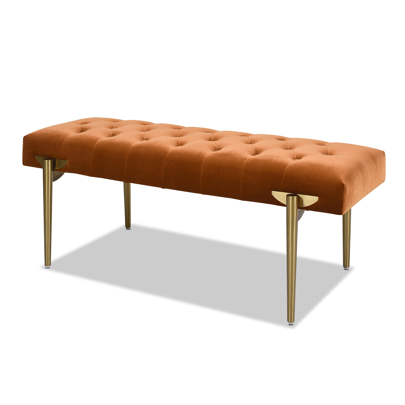 Aria Upholstered Gold Accent Bench, Burnt Orangeperformance Velvet Burnt Orange Foam Velvet