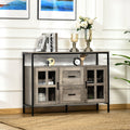 Homcom Industrial Sideboard Buffet Cabinet, Kitchen Cabinet, Coffee Bar Cabinet With Adjustable Shelves, Glass Doors, And 2 Drawers For Living Room, Gray Gray Steel