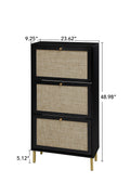 Rattan 3 Door Shoe Rack, Freestanding Modern Shoe Storage Cabinet, For Entryway Black Particle Board