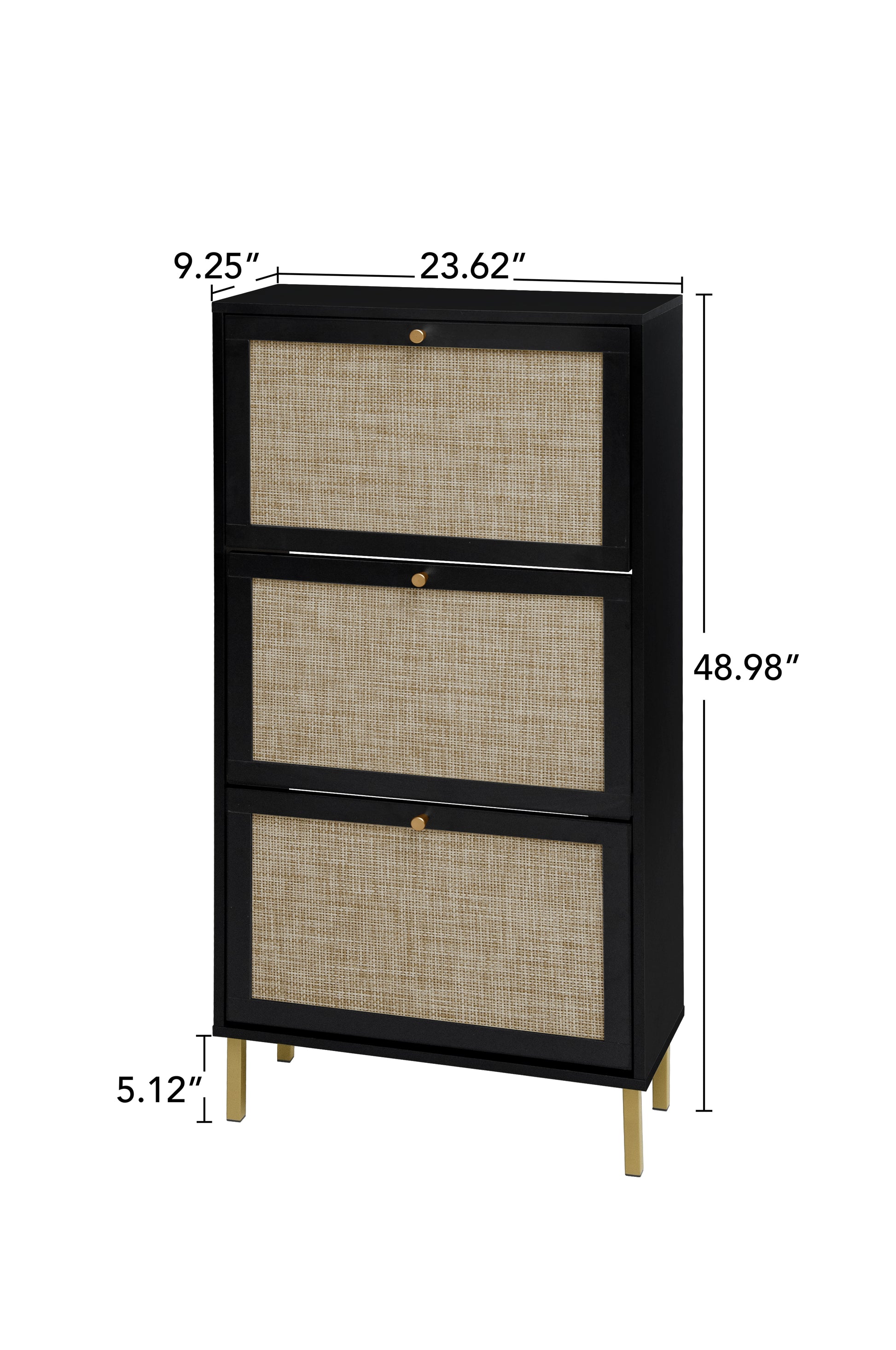 Rattan 3 Door Shoe Rack, Freestanding Modern Shoe Storage Cabinet, For Entryway Black Particle Board