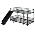 Twin Over Twin Size Metal Bunk Bed With Slide And Guardrails, Black Twin Black Metal