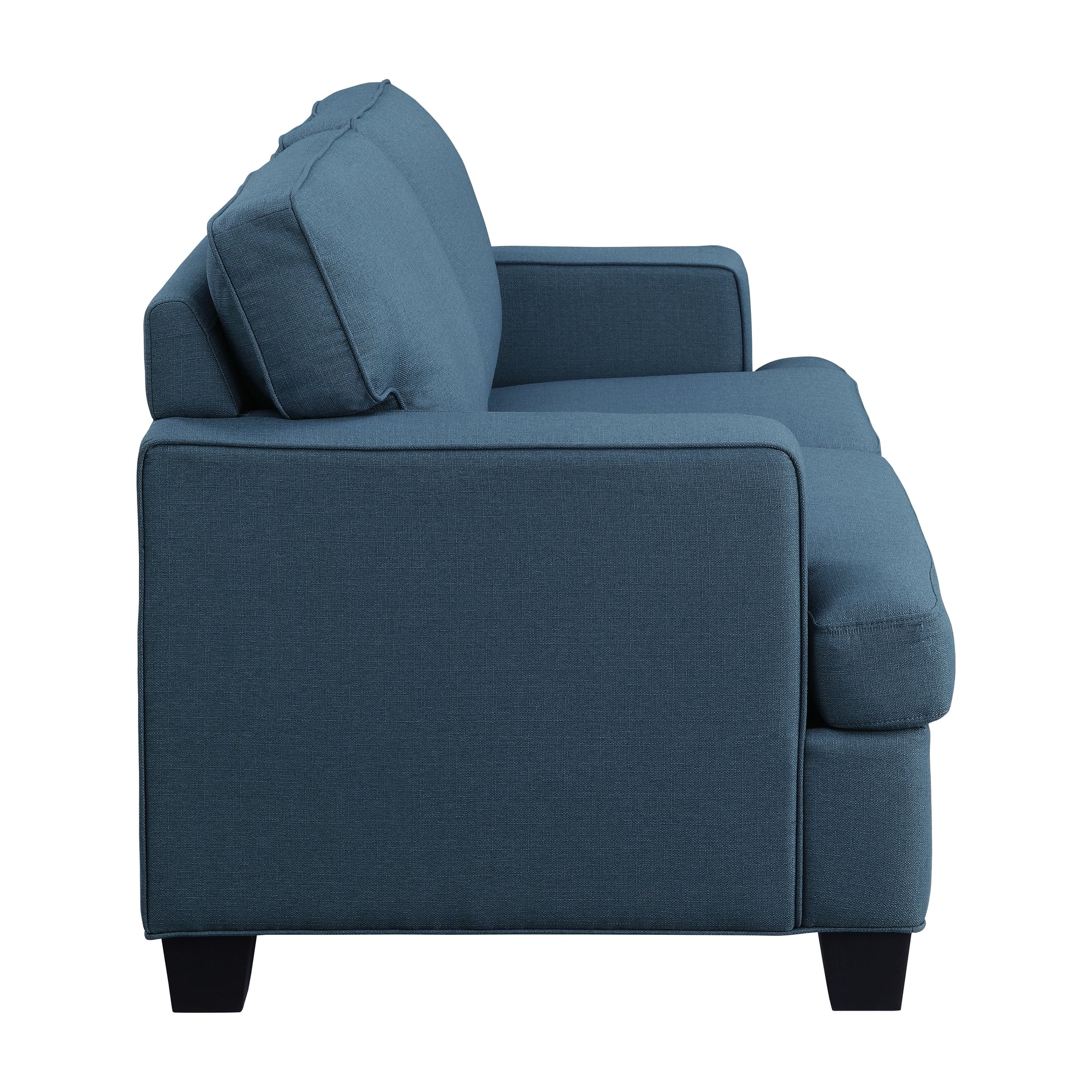 Transitional Style 2Pc Sofa Set Blue Textured Fabric Upholstered Sofa And Loveseat Track Arms Solid Wood Frame Living Room Furniture 1Pc Blue Polyester Wood Primary Living Space Transitional Square Arms Plywood,Solid Wood 5 Seat