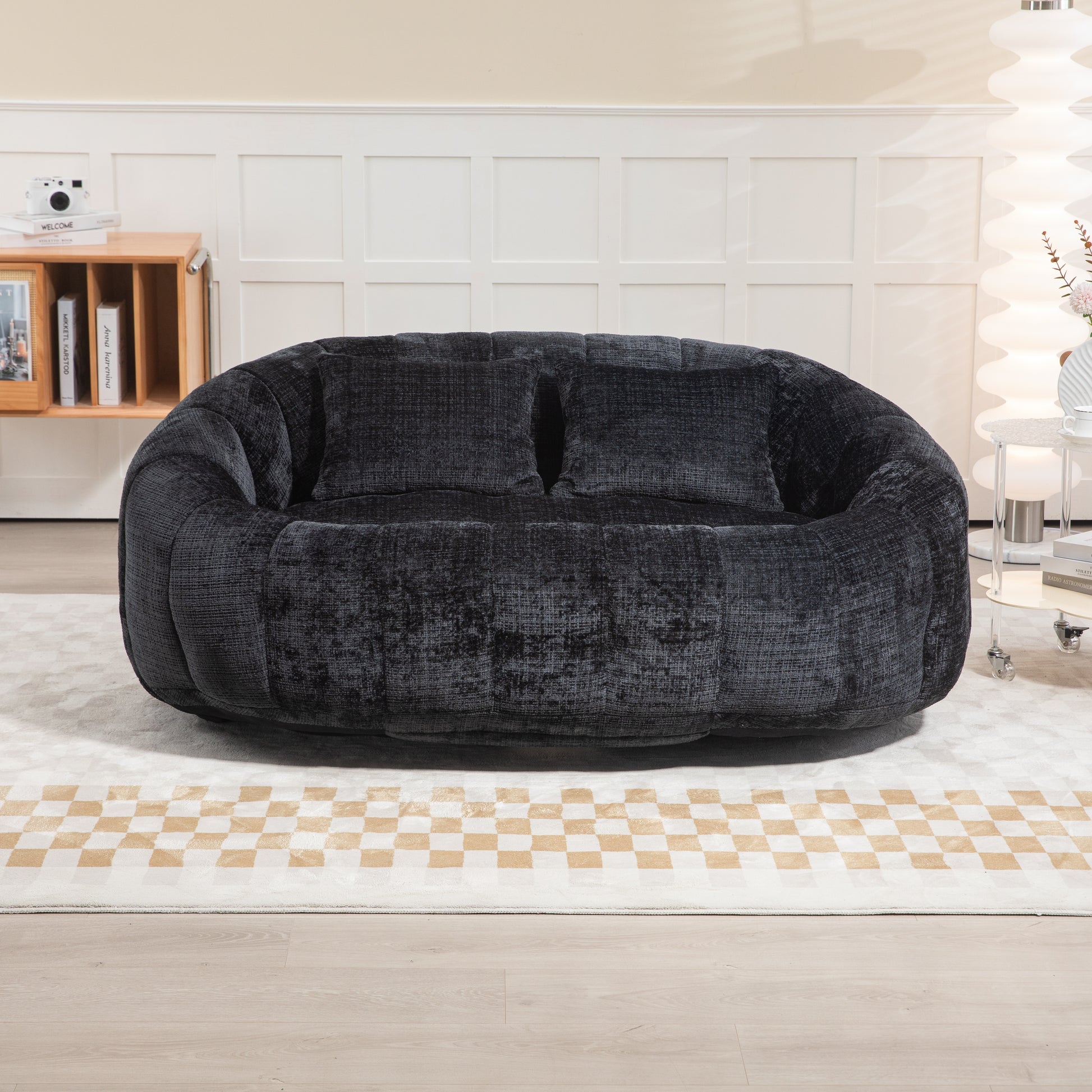 Coolmore Bean Bag Sofa Lazy Sofa Durable Comfort Lounger High Back Bean Bag Chair Couch For Adults And Kids, Indoor & Outdoor, Accent Floor Soft Lounge Chair Black Chenille Black Foam Chenille 2 Seat