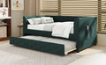 Twin Size Upholstered Velvet Tufted Daybed With Trundle, Green Box Spring Not Required Twin Green Wood Daybeds Velvet Solid Wood Mdf,Velvet