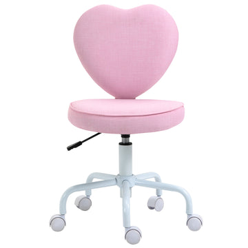 Homcom Heart Beautiful Shaped Back Design Office Chair With Adjustable Height And 360 Swivel Castor Wheels, Pink Pink Linen