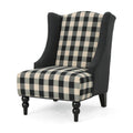 Toddman Hi Back Club Chair, High Back Fabric Club Chair, Black Checkerboard And Dark Charcoal 28D X 33W X 38H Inch Black White Scottie Dogs Fabric