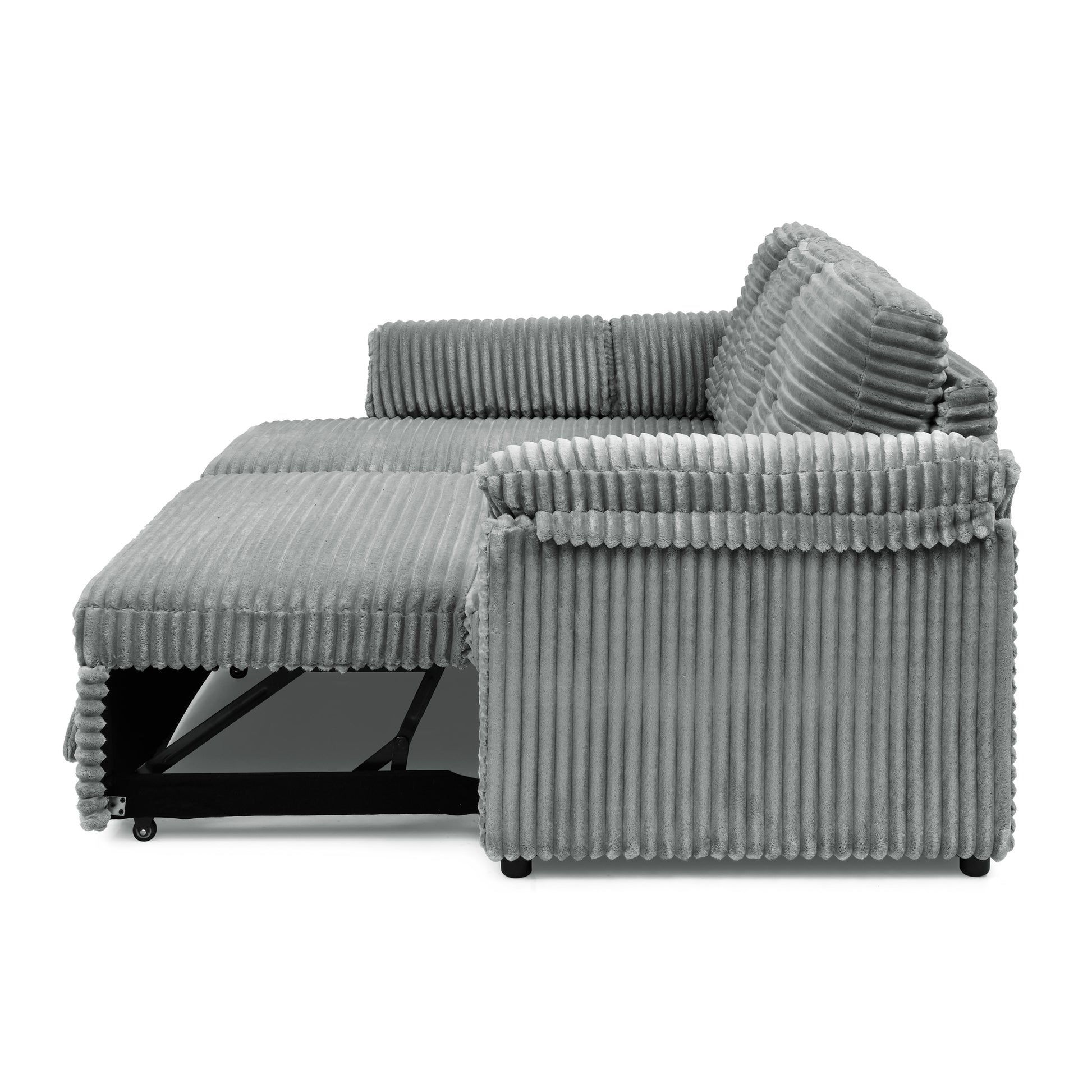 Corduroy Tufted Upholstered Sleeper Sectional Sofa, L Shaped Modular Convertible Sofa With Storage Chaise, Pull Out Sleep Couch Bed And Reclining Backrest Perfect For Living Space,Grey Full Grey Corduroy