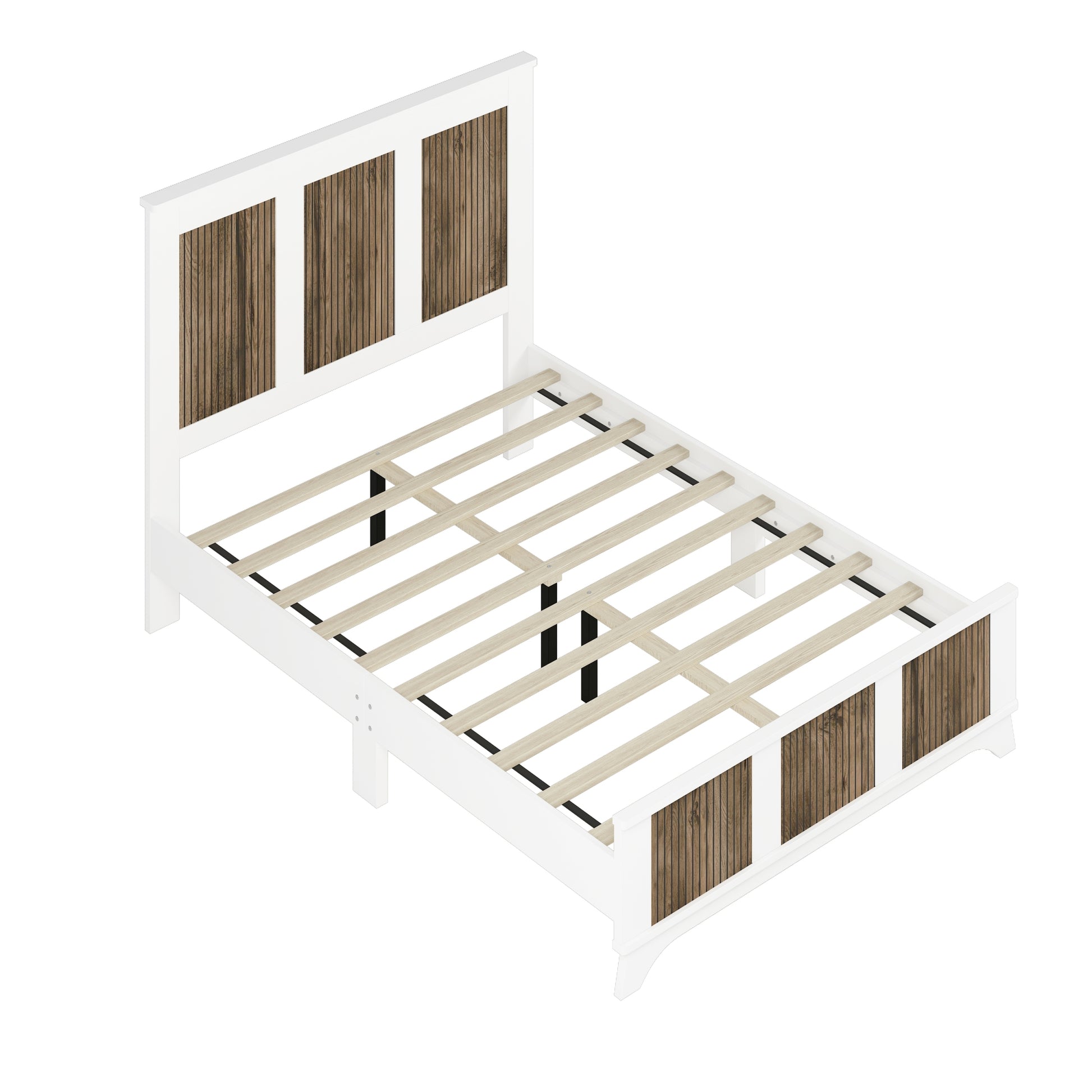 4 Pieces Bedroom Sets, Full Size Farmhouse Platform Bed With Wooden Strip Decoration, Storage Nightstand And Dresser With Metal Handle, White Full White 4 Piece Set Particle Board