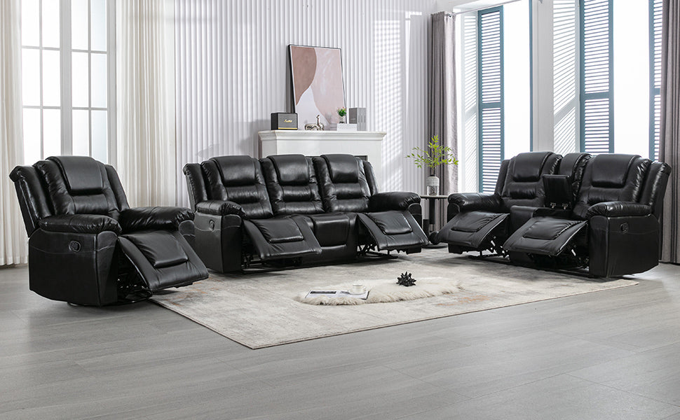 Home Theater Recliner Set Manual Recliner Chair With Wide Armrest, Two Built In Cup Holders For Living Room,Bedroom, Black Old Sku:Sg000760Aab Black Foam Pu Leather