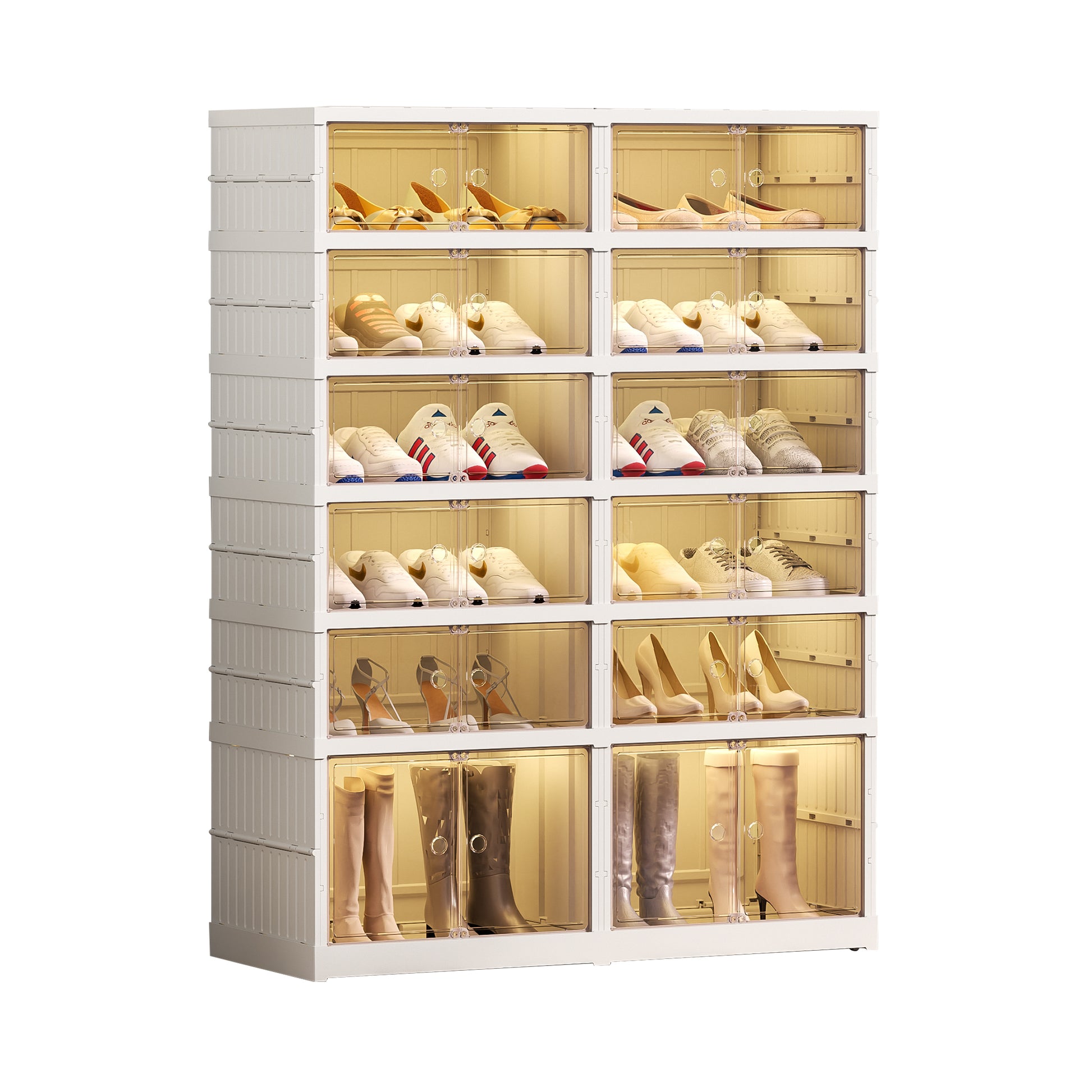 Shoe Storage Cabinet 6 Tiers For 24 Pairs, Portable Shoe Rack Organizer For Entryway Foldable Shoe Boexe, Large Storage Bins For Closet,Living Room 5 Or More Shelves White Primary Living Space American Design Polypropylene