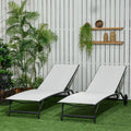 Outsunny Chaise Lounge Outdoor, 2 Piece Lounge Chair With Wheels, Tanning Chair With 5 Adjustable Positions For Patio, Beach, Yard, Pool, Cream White Cream White Fabric
