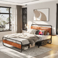 Queen Size Metal Bed Frame With Upholstered Headboard, With Wireless Charging And Usb A & Usb C, Touch Led Light,Oval Shaped Platform Bed With Under Bed Storage, No Box Spring Needed, Vintage Brown Box Spring Not Required Queen Antique Brown Metal