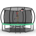 12Ft Recreational Kids Trampoline With Safety Enclosure Net & Ladder, Outdoor Recreational Trampolines Green Metal