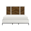 Beautiful White And Walnut Finish 1Pc Queen Bed Chervon Wood Headboard With 2 Usb Ports Modern Bedroom Furniture Box Spring Required Queen White Walnut Bedroom Wood