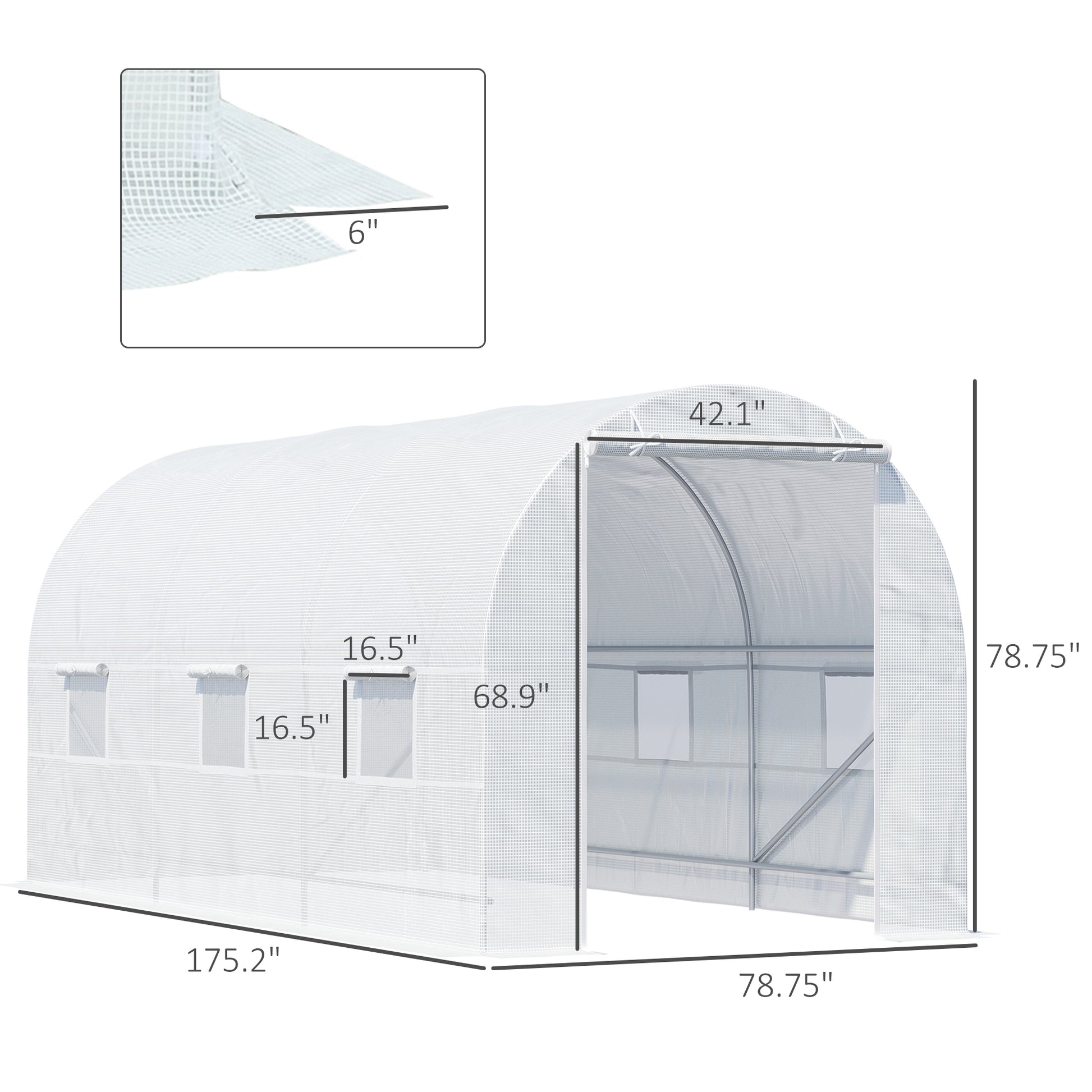 Outsunny 15' X 7' X 7' Walk In Tunnel Greenhouse, Large Garden Hot House Kit With 6 Roll Up Windows & Roll Up Door, Steel Frame, White White Steel