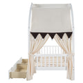 Twin Size Bed With Arched Roof And 2 Drawers, White Twin White Plywood