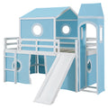 Full Size Loft Bed With Slide Pink Tent And Tower Blue Old Sku:Wf298771Aac Full Blue Solid Wood