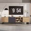 Modern Tv With 3 Cabinets& Open Shelves, Color Matching Media Console Table For Tvs Up To 80'', Entertainment Center With Drop Down Door For Living Room, Bedroom, Home Theatre Wood Brown Primary