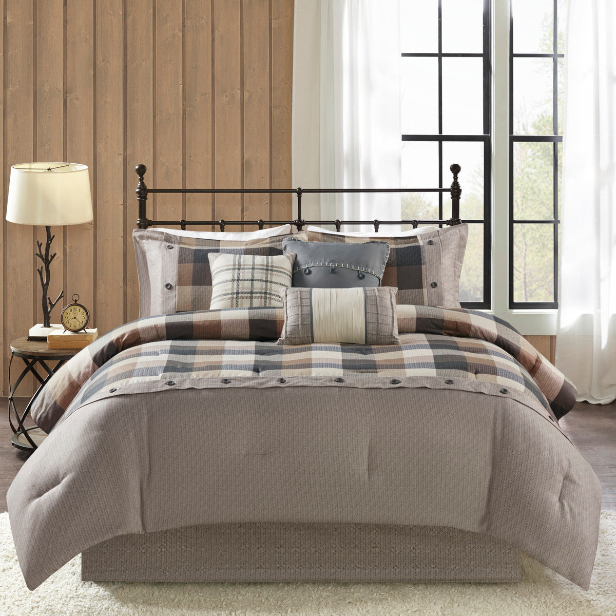 7 Piece Herringbone Comforter Set Neutral King King Multicolor Polyester