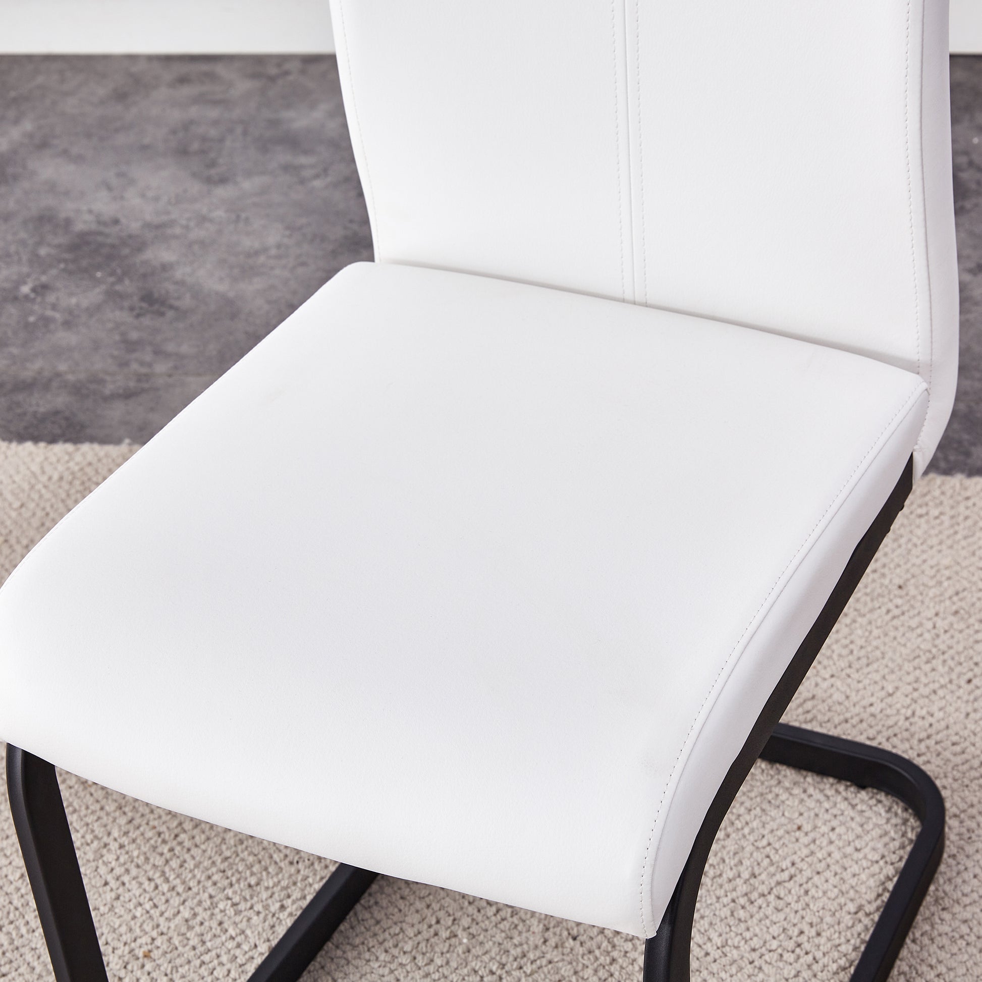 Table And Chair Set, Modern Dining Table, Patterned Table Top And Black Mdf Table Legs, Soft And Comfortable Dining Chair, Perfect For Dinner, Meetings, Home And Office Decor White Black Mdf Glass