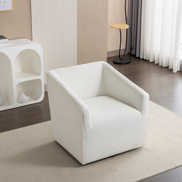 Nice Modern Upholstered Barrel Armchair, 360 Swivel White Brown Wood Primary Living Space Medium Firm Casual,Contemporary,Modern Rubberwood Square Arms Fabric Chenille 1 Seat