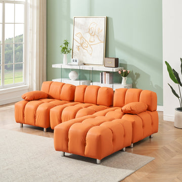 A 90.60 Inch Technology Cloth Orange Sofa, Waterproof, Stain And Cat Scratch Resistant, Can Comfortably Sit In The Apartment Bedroom Without Taking Up Space. Orange Polyester Blend 4 Seat