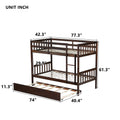 Twin Over Twin Rubber Wood Bunk Bed With Trundle, Convertible Into 2 Twin Size Beds, Twin Size Bunk Bed With Ladder And Safety Guardrails,Espresso Twin Espresso Rubber Wood