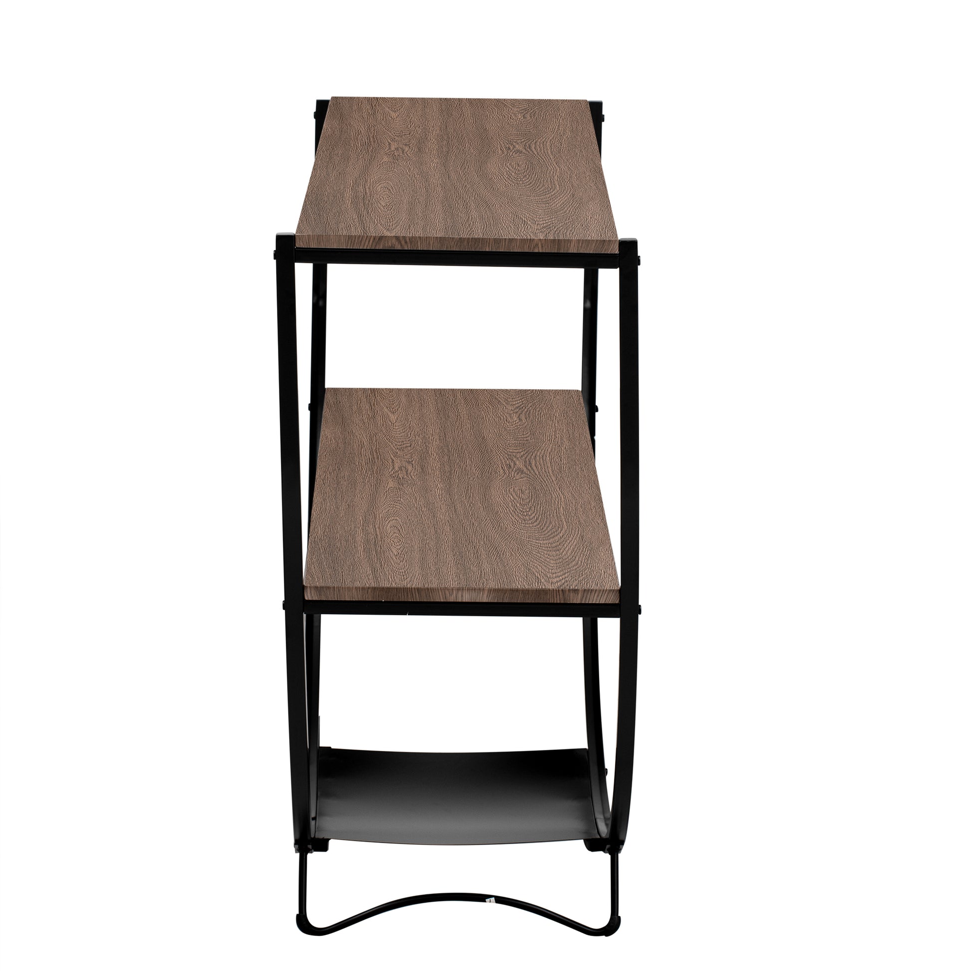 Rustic Industrial Design Demilune Shape Textured Metal Distressed Wood Console Table Dark Brown Dark Brown Mdf