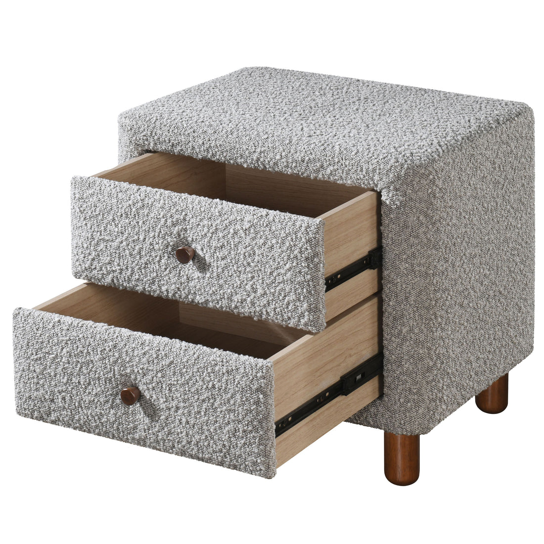 Grey Boucle 2 Drawer Upholstered Nightstand Grey 2 Drawers Bedroom Rectangle Drawers Wood Fabric