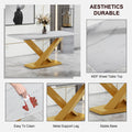 Table And Chair Set, The Table Is Equipped With A Marble Patterned Mdf Tabletop And Gold Table Legs.The Chair Is Equipped With Pu Synthetic Leather High Back Cushion And Gold Coated Metal Legs. Grey Gold Seats 6 Mdf Metal