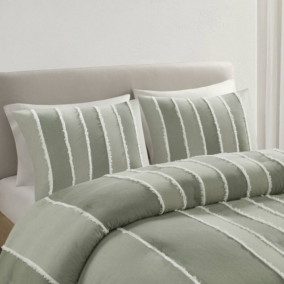 3 Piece Striped Cotton Comforter Set Sage King Cal King Sage Cotton