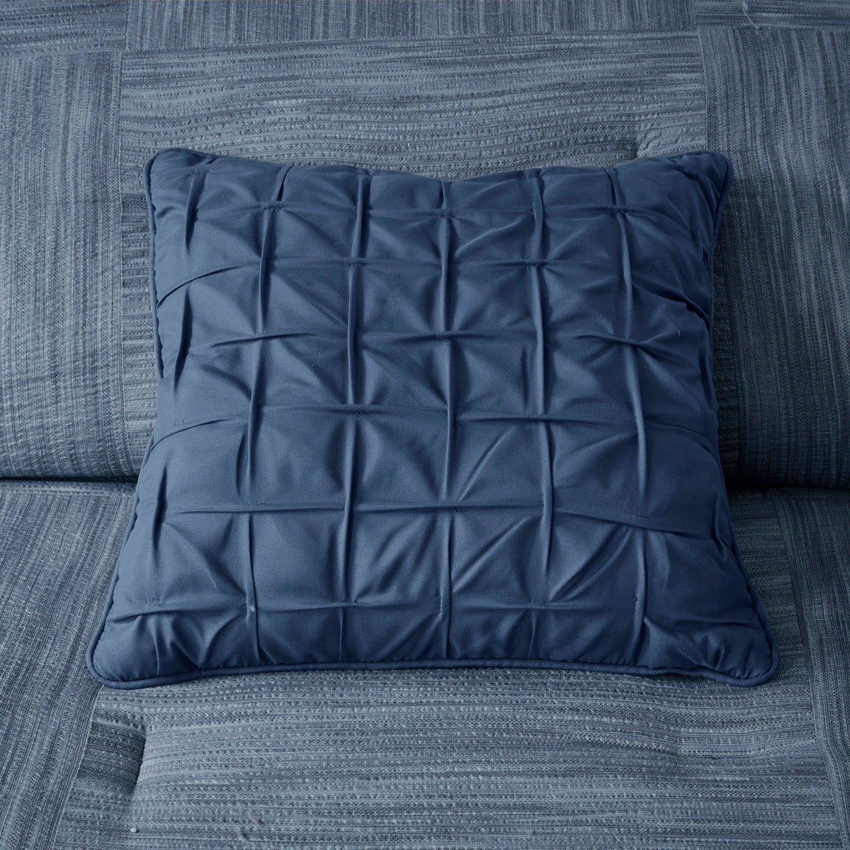 7 Piece Printed Seersucker Comforter Set Navy King King Navy Microfiber