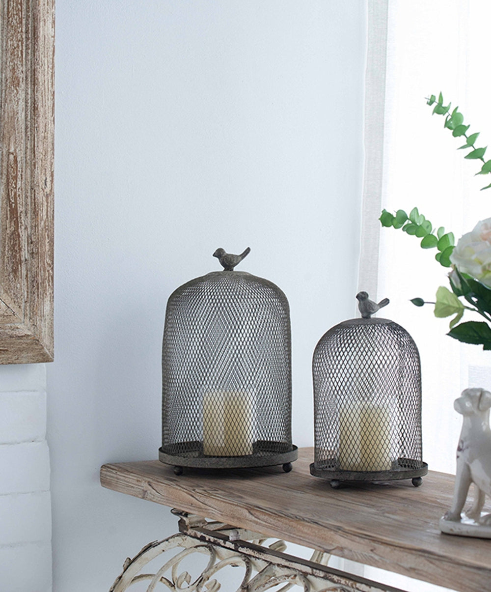 Set Of 2 Ophira Sparrow Antique Gray Mesh Candle Holders, L: D8.5X13" S: D7X10" Antique Gray Antique,Art Deco,Farmhouse,Retro,Rustic Iron