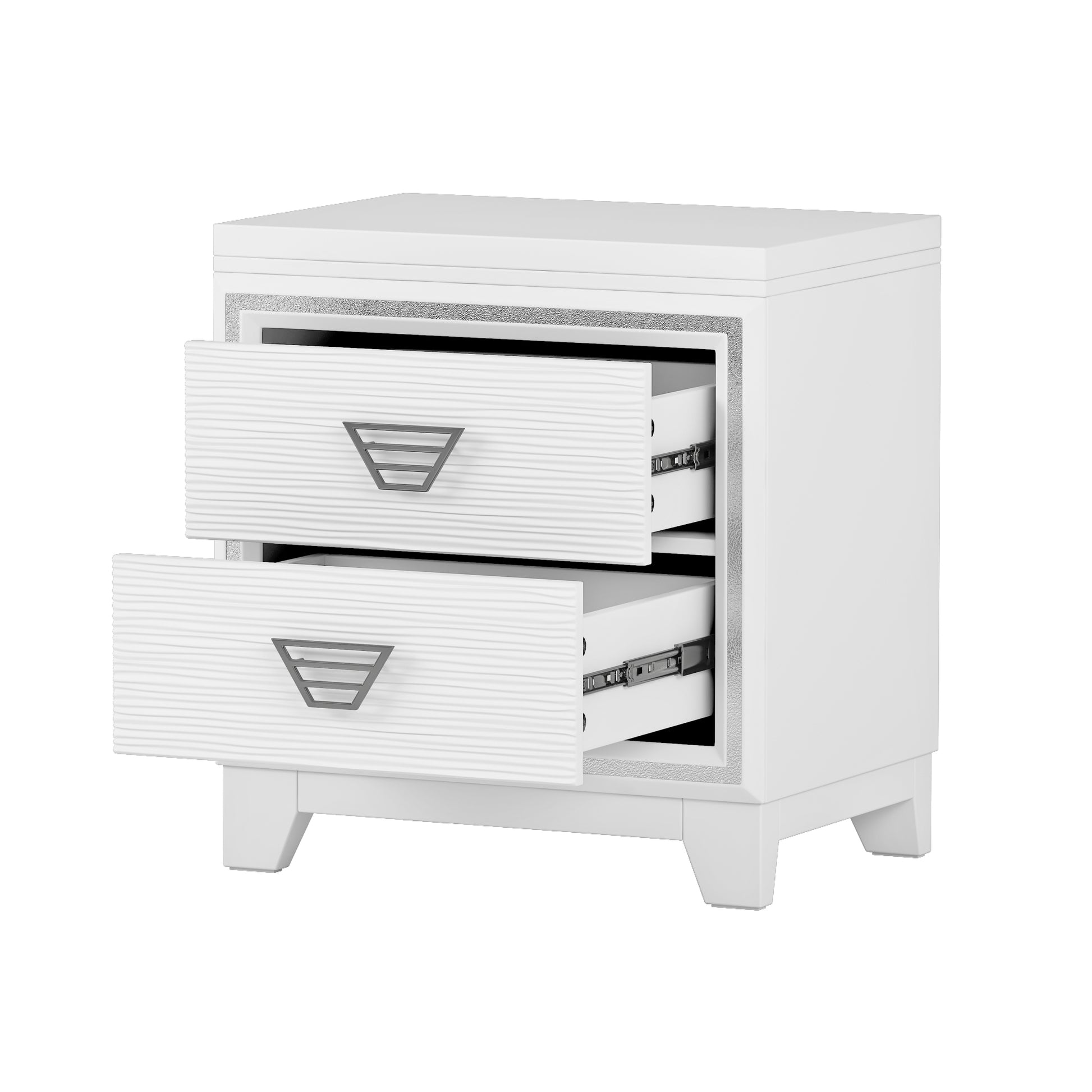 3 Pieces Bedroom Sets Queen Size Upholstered Bed With Led Lights, Nightstands And Dresser With Metal Handles And Sparkling Shiny Decoration, White Expected Arrival Time:8.5 Queen White 3 Piece Set Mdf Metal