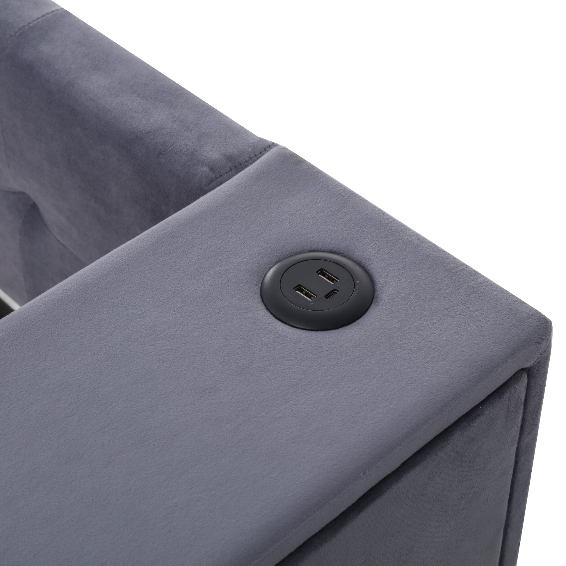 Twin Upholstered Bed With Storage And Twin Trundle, Usb Charging Ports, French Velvet, Gray Twin Gray Velvet