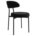 Boucle Upholstered Dining Chairs With Curved Backrest & Metal Legs Set Of 2, Black Metal Black Dining Room Foam Classic,Modern Dining Chairs Set Of 2 Fabric Metal