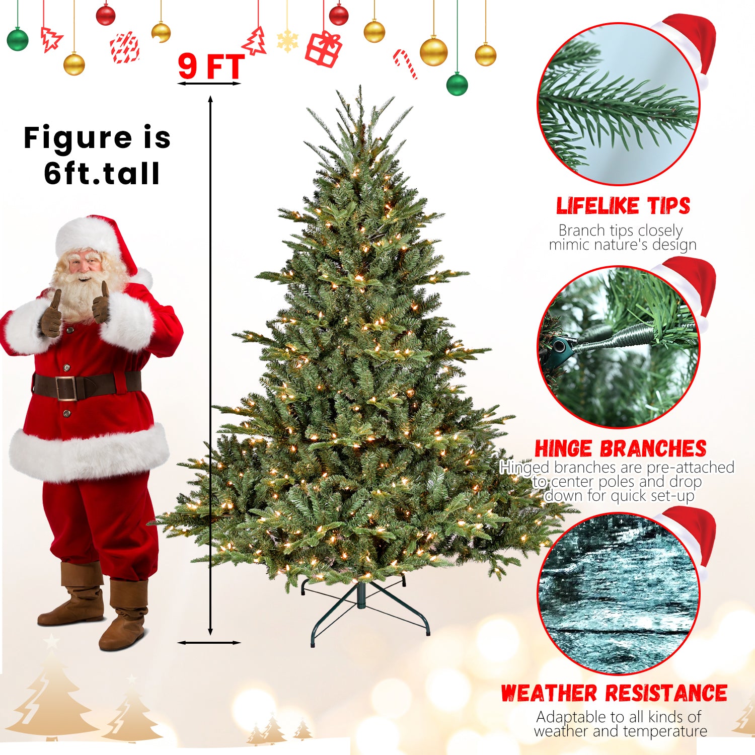 8Ft Christmas Tree Simulate Nature Advanced Materials Premium Hinged Spruce Artificial Douglas Firs Tree, Christmas Holiday Party Atmosphere Decoration Year Celebration Pe Pvc Xmas Tree Green