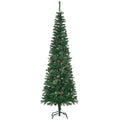 Homcom 6.5 Foot Pencil Artificial Christmas Tree, Slim Pine Needles Xmas Tree With Realistic Branches, Pine Cones, Metal Base, Green Green Plastic