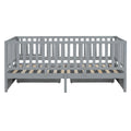 Twin Size Wood Daybed With Fence Guardrails And 2 Drawers, Split Into Independent Floor Bed & Daybed, Gray Old Sku :Lp000881Aae Twin Gray Solid Wood Mdf